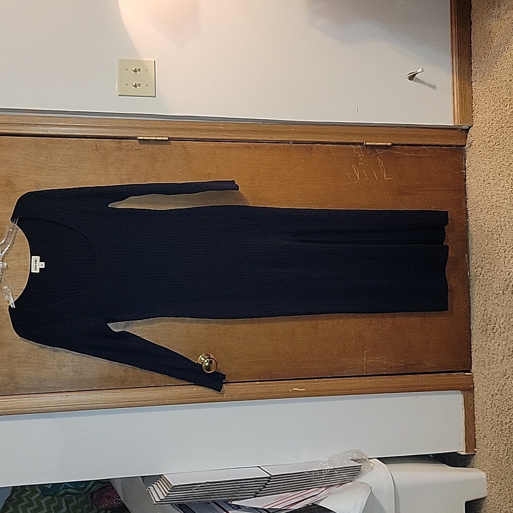 Open Edit Long Black Ribbed Dress